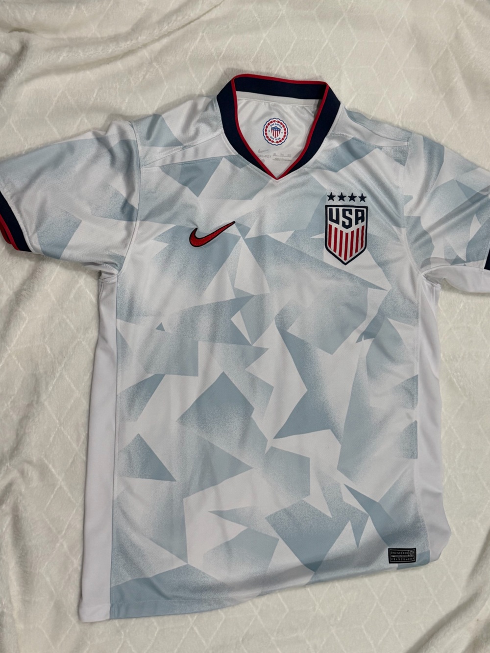 Nike Men's White & Light Blue USA Soccer Jersey with Red Swoosh